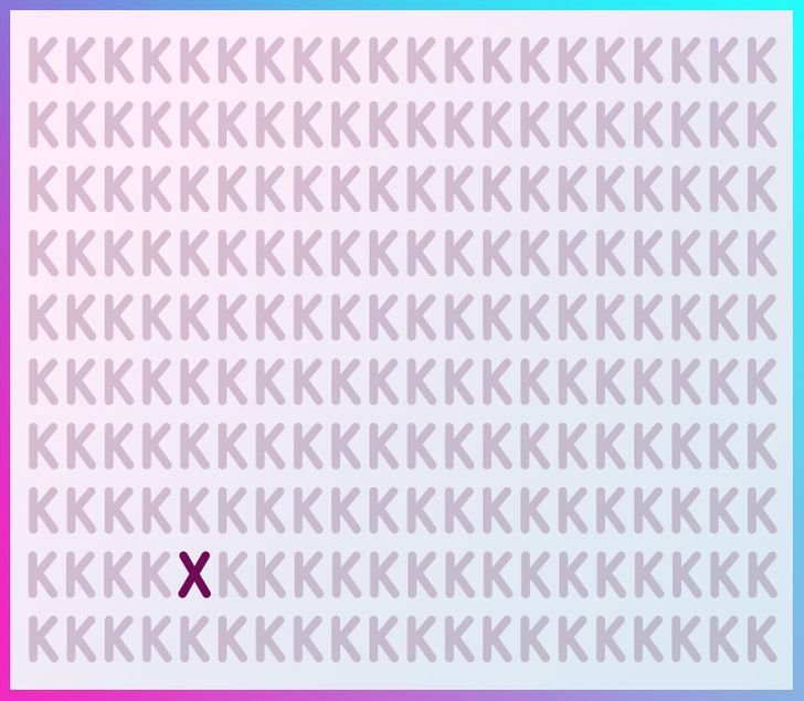 Řešení optické hádanky – písmeno X vlevo dole